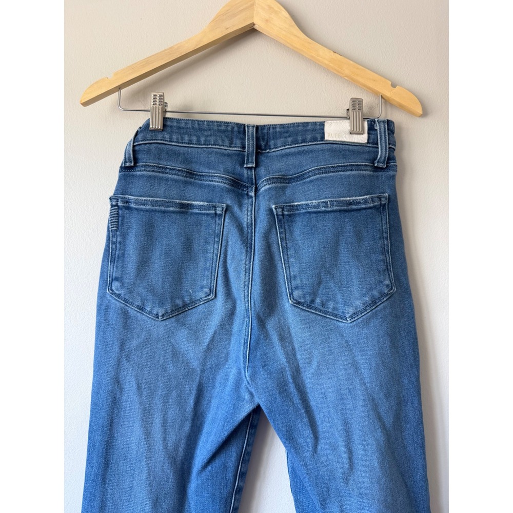 PAIGE Claudine High Rise Ankle Flare Jeans Medium Blue Raw Hem Size 29 - Picture 12 of 13